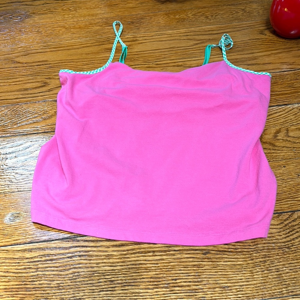 Y2K style Ralph Lauren camisole top. Pink with green gingham check trim. Size XL